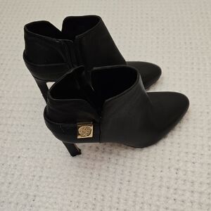Vince Camuto Black Heeled Boots with Gold Accent